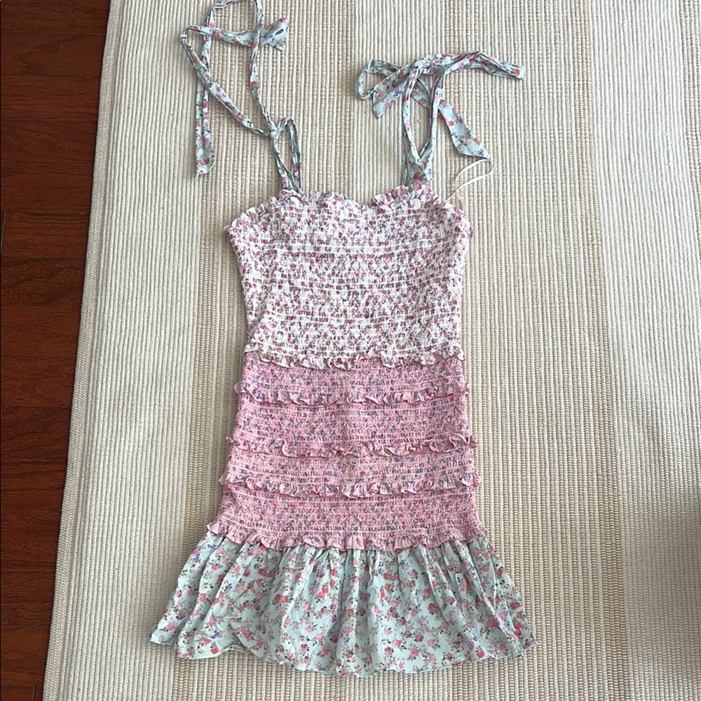Floral Ruffle Mini Dress with Tie Straps